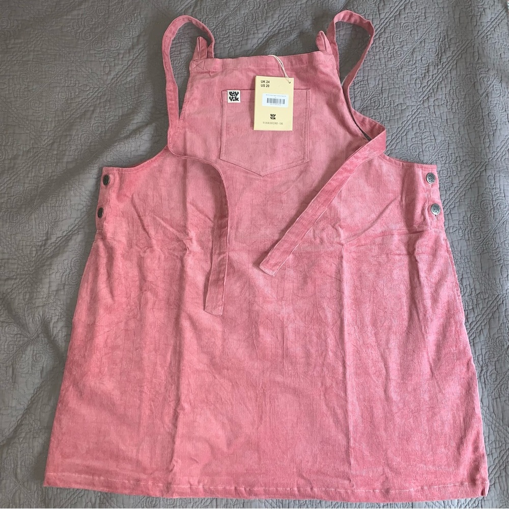 NWT Lucy & Yak Mini Pini Corduroy Pinafore/Dungaree Dress, Dusty Pink, 20US/24UK